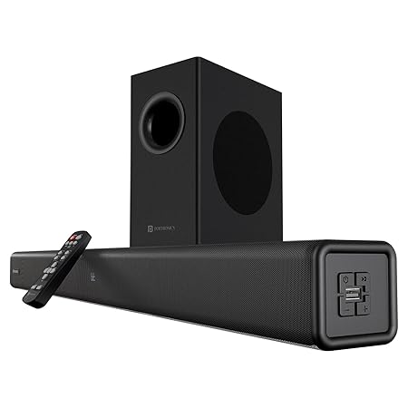 Portronics Pure Sound 107 | 200W Soundbar with Subwoofer for Deep Bass, 2.1 Channel Home Theatre, 3D Surround Sound, HD Sound, 3 EQ Modes, Bluetooth 5.3V, HDMI, AUX in, USB, Optical Port (Black)POR 2547