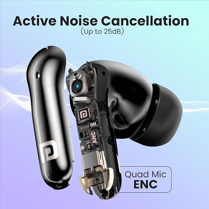 Portronics Harmonics Twins 28 ANC TWS in Ear Earbuds with Smart Touch Control, 50 Hours Playback, Quad Mic ENC, Low Latency, 13mm Dynamic Driver, IPX 5 Water Resistant, Fast Type C Charging POR 2241, 2242, 2243