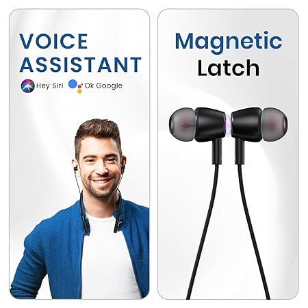Portronics Harmonics Z10 in Ear Bluetooth Headphone with Mic, 35Hour Playtime,10mm Driver, Magnetic Earbuds, Voice Assistant, Bluetooth 5.3V, IPX4 Water/Sweat Resistance, Type C Fast Charging(Black)POR 2404