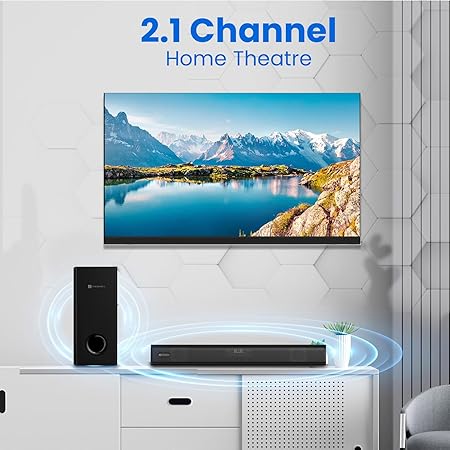 Portronics Pure Sound 106 | 120W Bluetooth Soundbar with Wired Subwoofer for Deep Bass, 2.1 Channel Home Theatre, HD Sound,3 EQ Modes, BT 5.3V,HDMI, AUX in, USB Port, Sleek Remote Control(Black)POR 2403