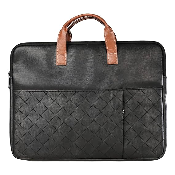 Portronics Encase 104 Laptop Sleeve for 15.6 Inch Laptops, PU Leather Office Bag with Trolley Strap, Smart Inner Pocket, Comes with Handle & Accessory Pockets, Office Laptop Bag/Case/Cover (Black)