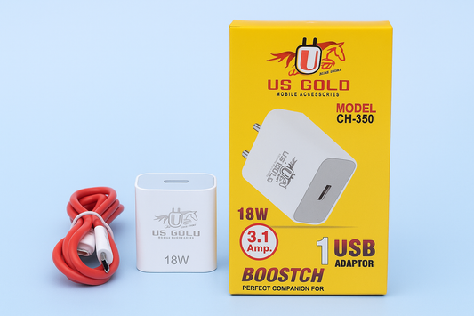 US GOLD CH-350 18W SINGLE USB CHARGER WITH 1 YEAR WARRANTY (TYPE -V8)