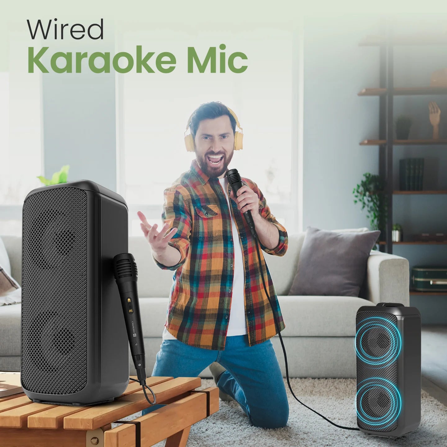 PORTRONICS Wired Karaoke Mic | Upto 5 Hours Playtime | Dual Dynamic Driver | Type C Fast Charging POR 2345