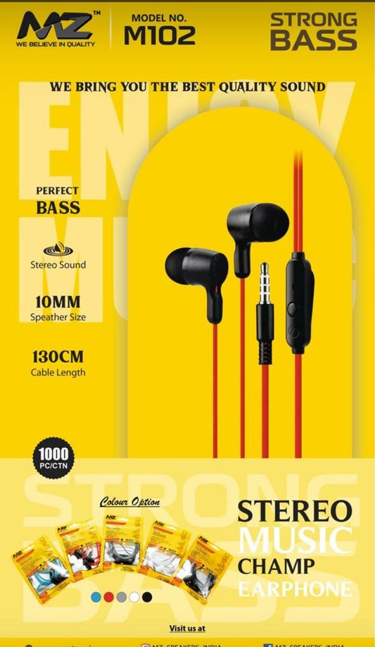 MZ Model M102 Strong Bass Champ Earphone with Mic