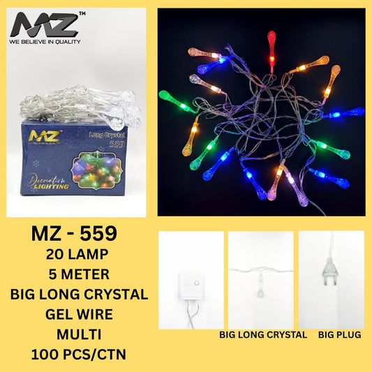 MZ-559 20 LAMP, 4 METER, GEL WIRE, MULTI, BIG LONG CRYSTAL