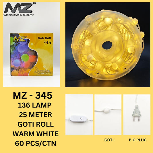 MZ-345  136 LED, 25 METER, GOTI, ROLL, WARM WHITE