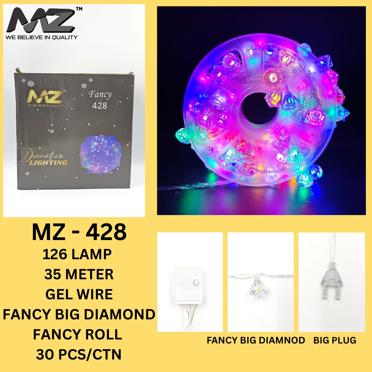 MZ-428 126 LAMP, 35 METER, GEL WIRE, FANCY BIG DIAMOND MULTI