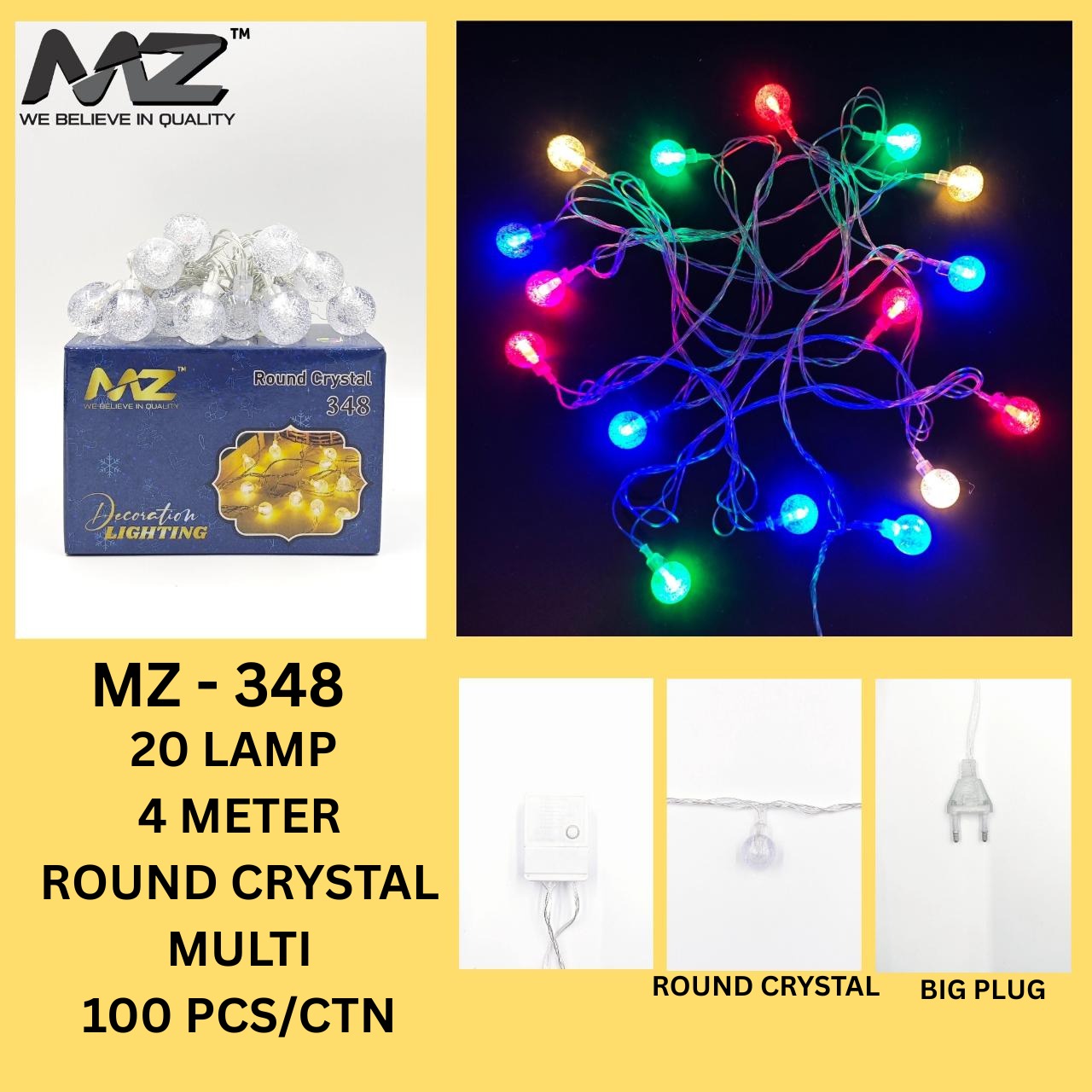 MZ-348 20 LAMP, 4 METER, GEL WIRE, MULTI, ROUND CRYSTAL