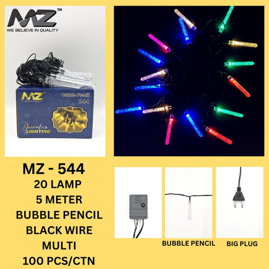 MZ-544  20 LAMP, 5 METER, BLACK WIRE, BUBBLE PENCIL, MULTI RGRB