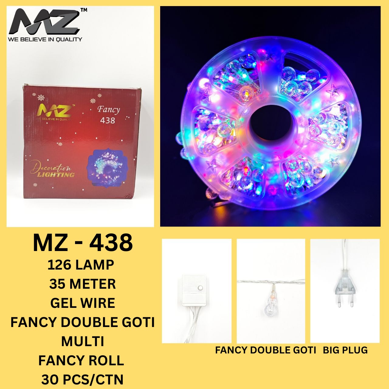 MZ-438 126 LAMP, 35 METER, GEL WIRE, DOUBLE GOTI, FANCY, MULTI