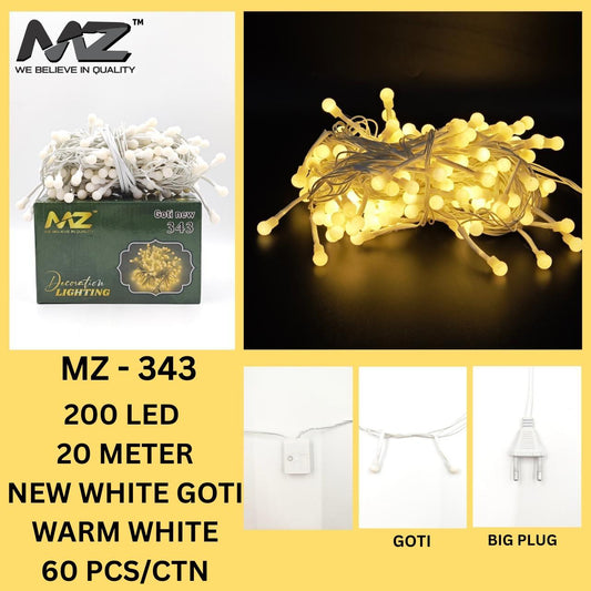 MZ-343, 200 LED, 20 METER, NEW WHITE GOTI, WARM WHITE