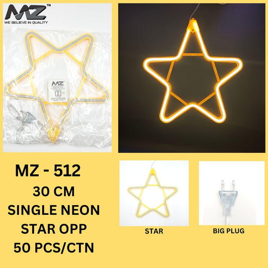 MZ-512, 30 CM, NEON STAR, SINGLE OPP BAG, WARM WHITE